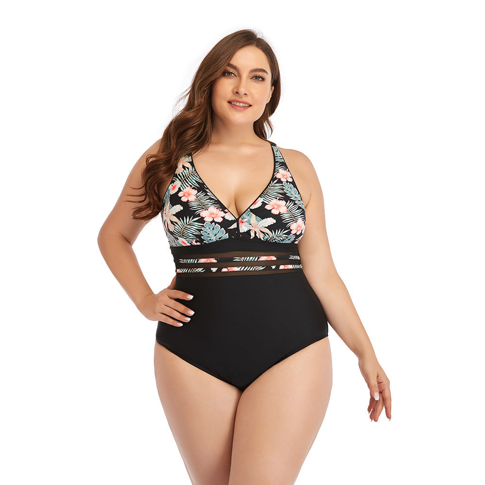 Fashion Plus Size One-piece Swimsuit With Chest Pad Wireless Cup