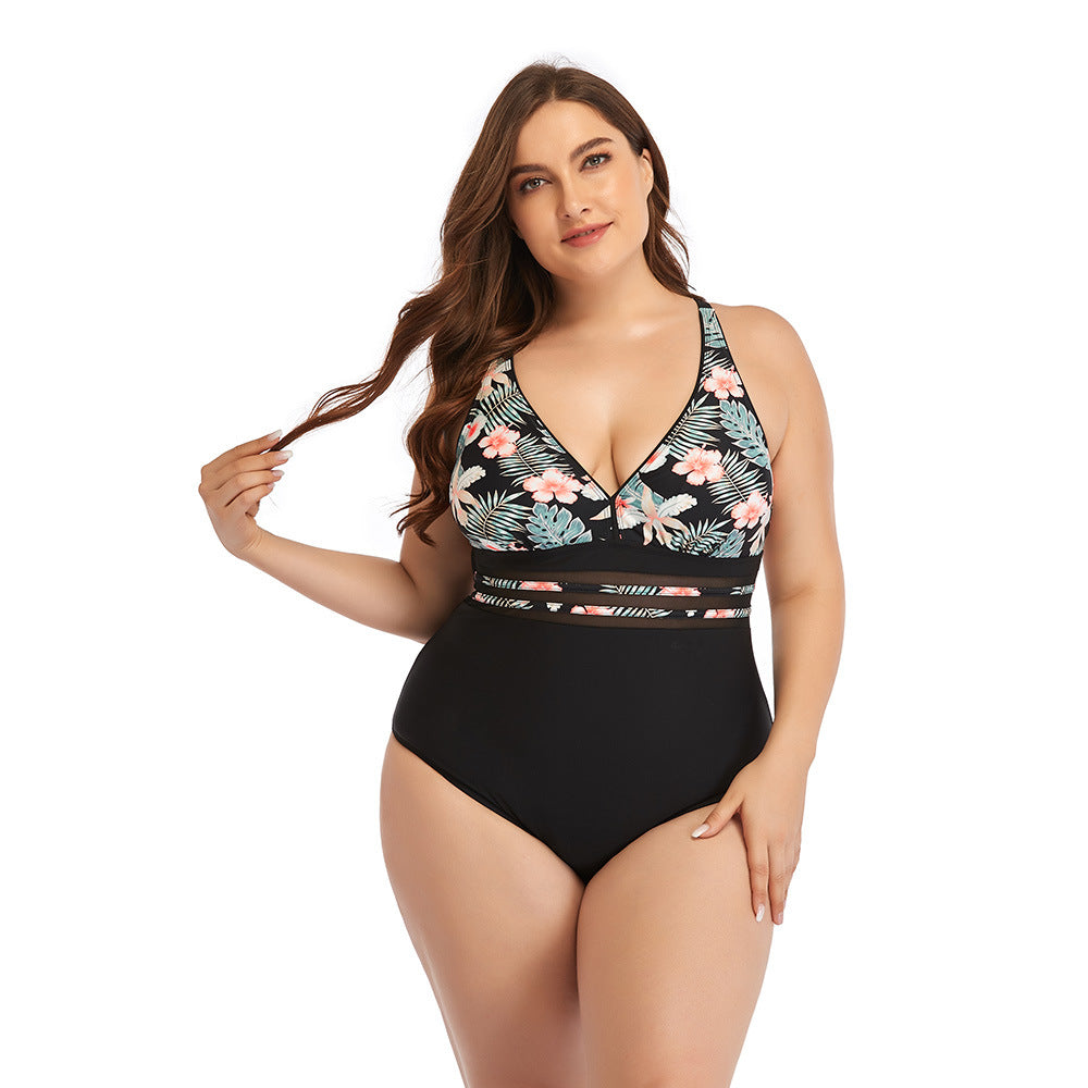 Fashion Plus Size One-piece Swimsuit With Chest Pad Wireless Cup